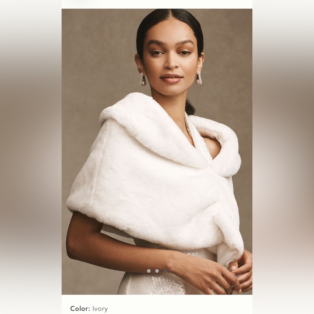Anthropologie White Faux Fur Wrap Shawl - Picture 2 of 6